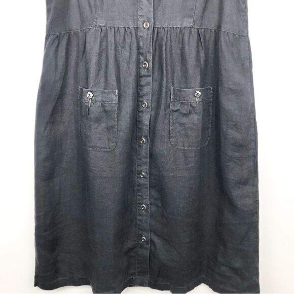 G1 Goods Summer Slate Gray 100% Linen Sleeveless Button Down Dress with Pockets - Picture 5 of 15